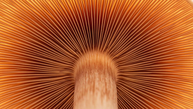 Macro Photography of Intricate Mushroom Gills Texture and Pattern